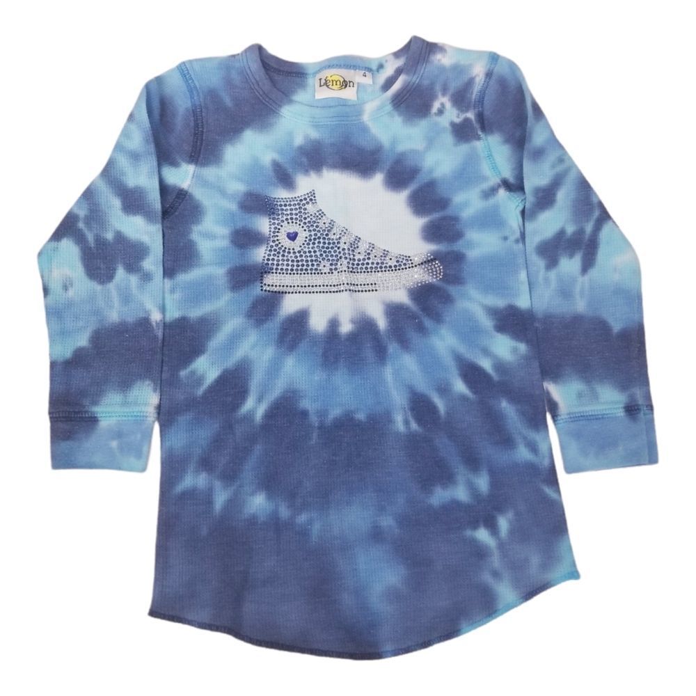 Lemon size 4 long sleeve waffle blue swirl tie dye shirt top pullover